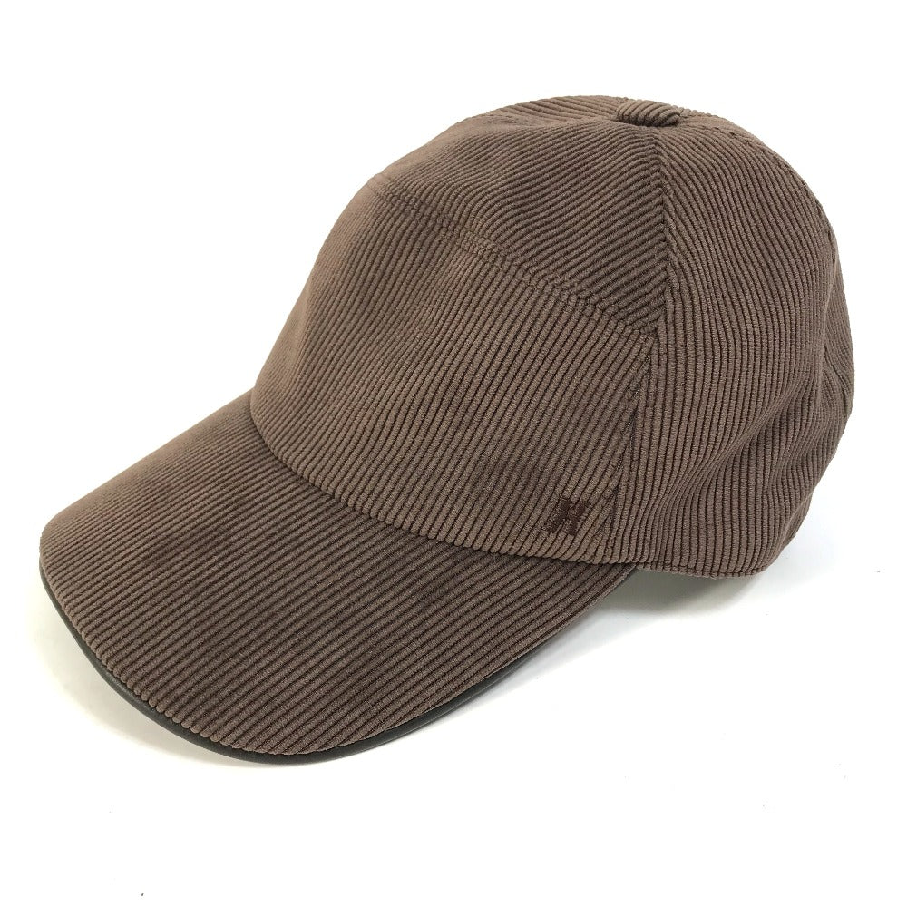 HERMES cap 072022N polyester Brown H logo Corduroy 57
