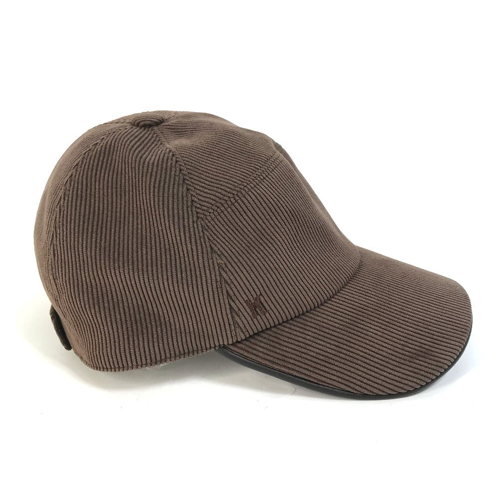 HERMES cap 072022N polyester Brown H logo Corduroy 57