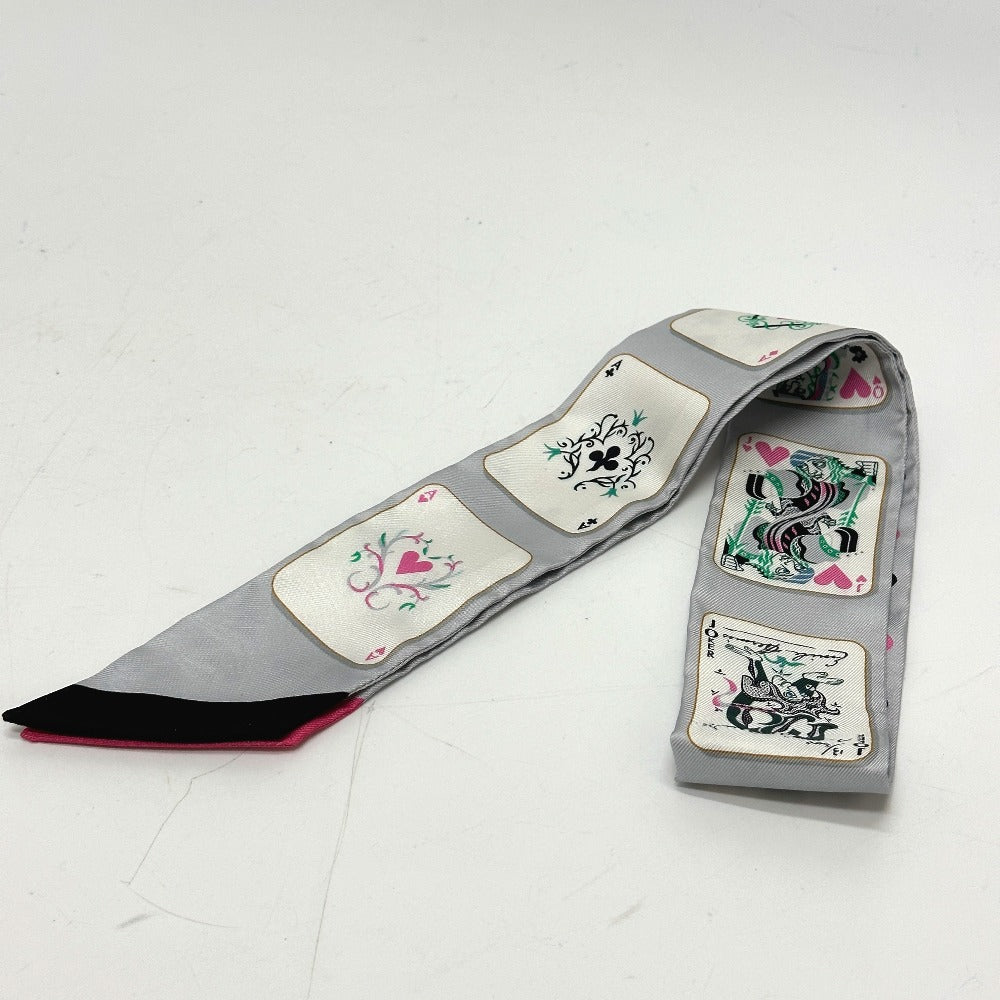 HERMES scarf silk gray Trump Pattern Twilly Women