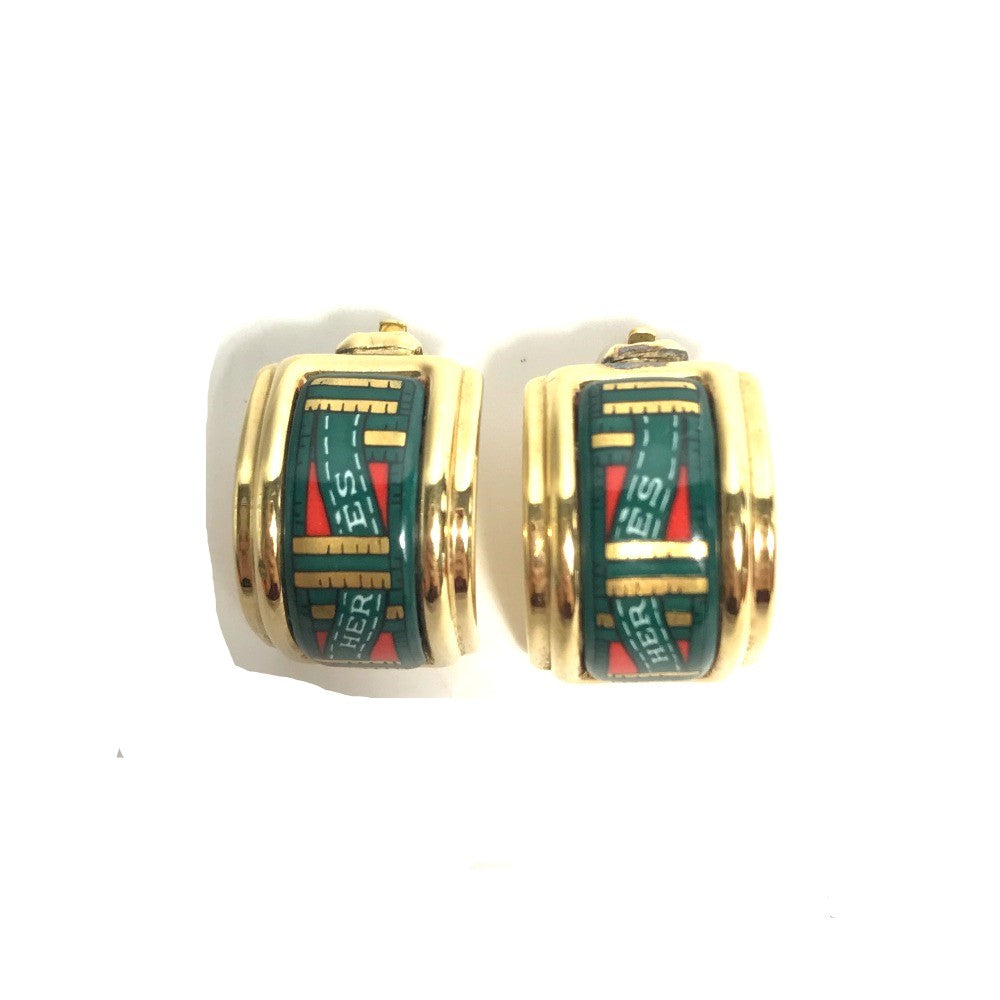 HERMES Earring Gold Plated green Accessories Emile Women