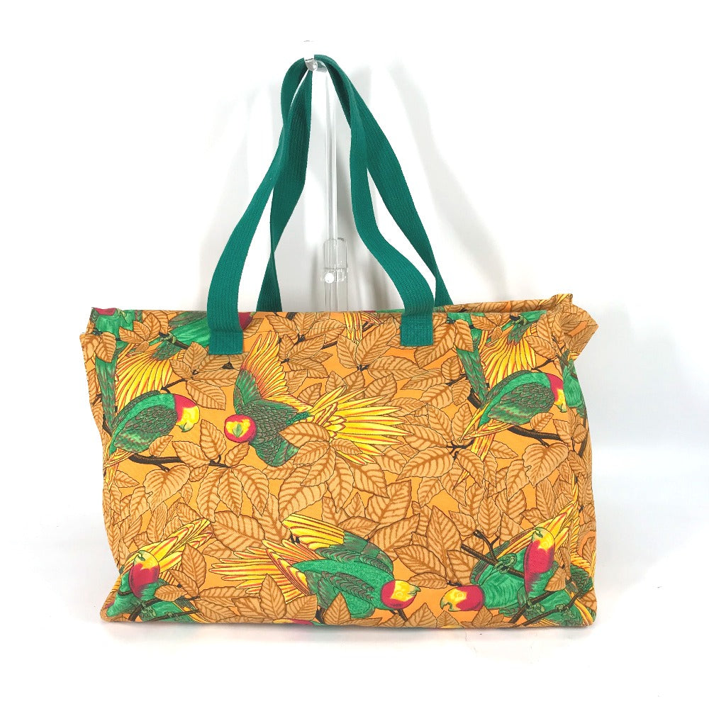 HERMES Tote Bag canvas Orange large vintage Bird motif bird pattern