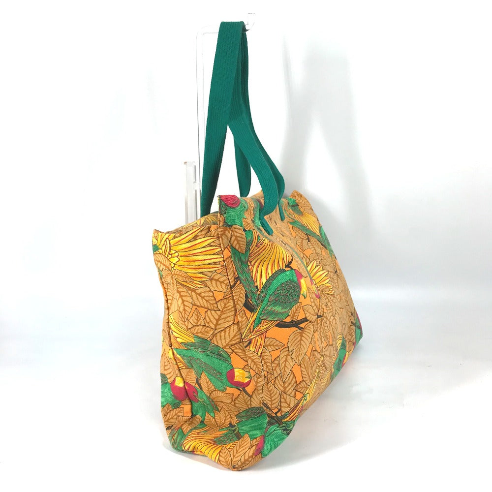 HERMES Tote Bag canvas Orange large vintage Bird motif bird pattern