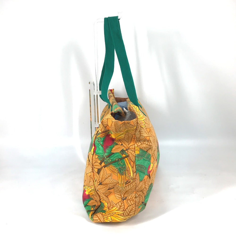 HERMES Tote Bag canvas Orange large vintage Bird motif bird pattern