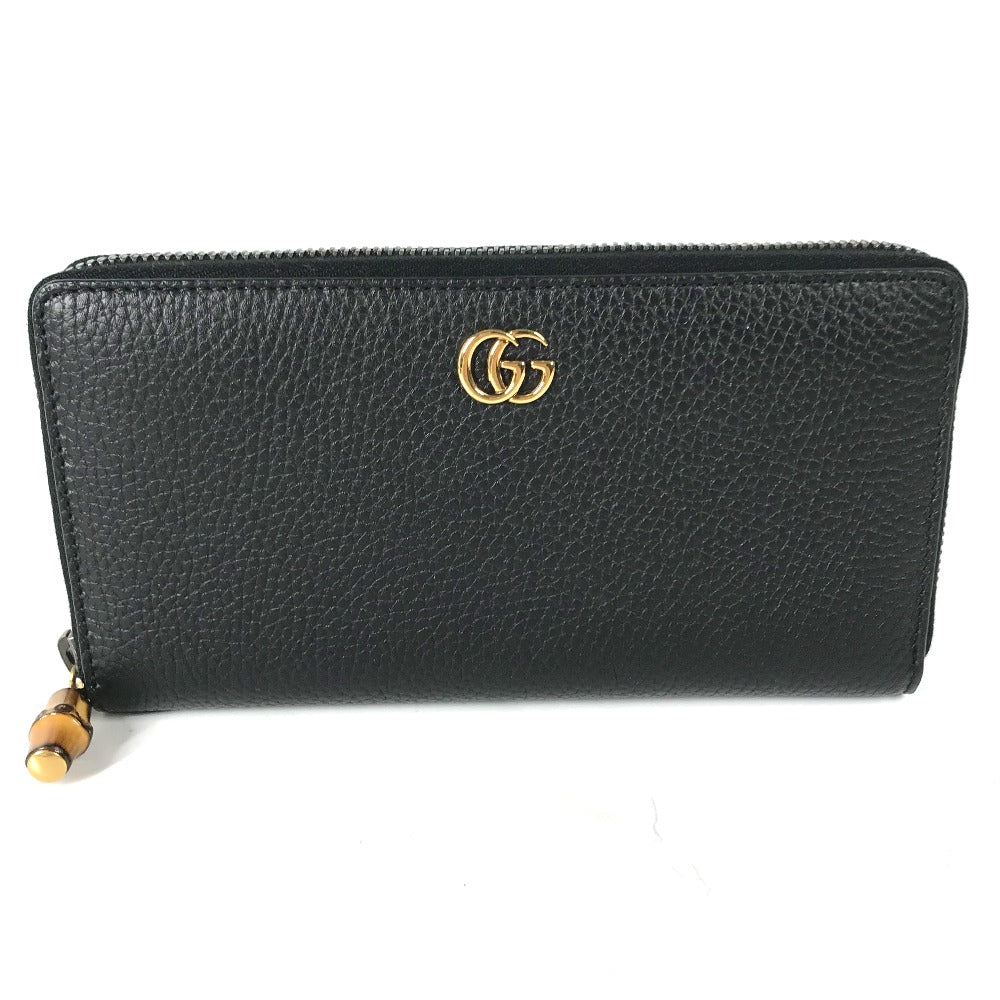 GUCCI Long Wallet Purse 739499 leather Navy GG Marmont Bamboo Zip Around Women