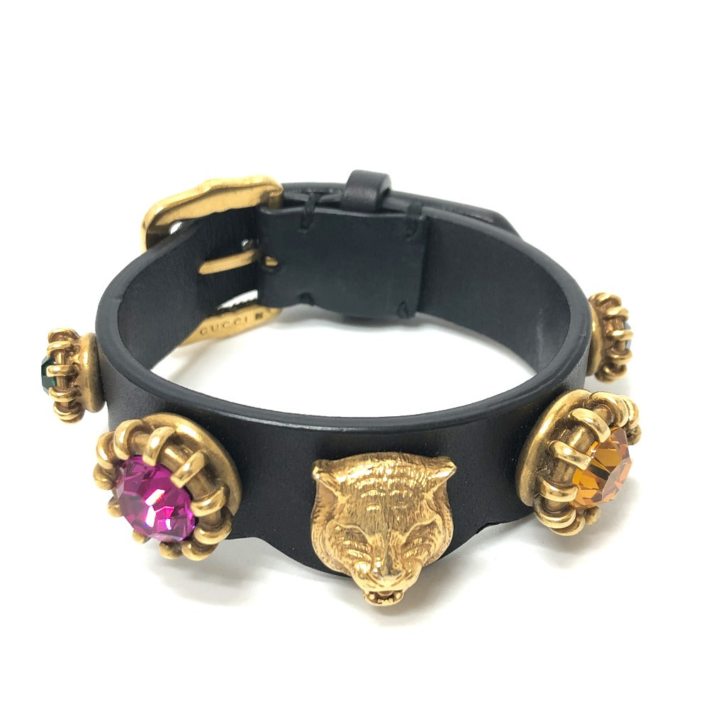 GUCCI bracelet leather black Taiga head mens