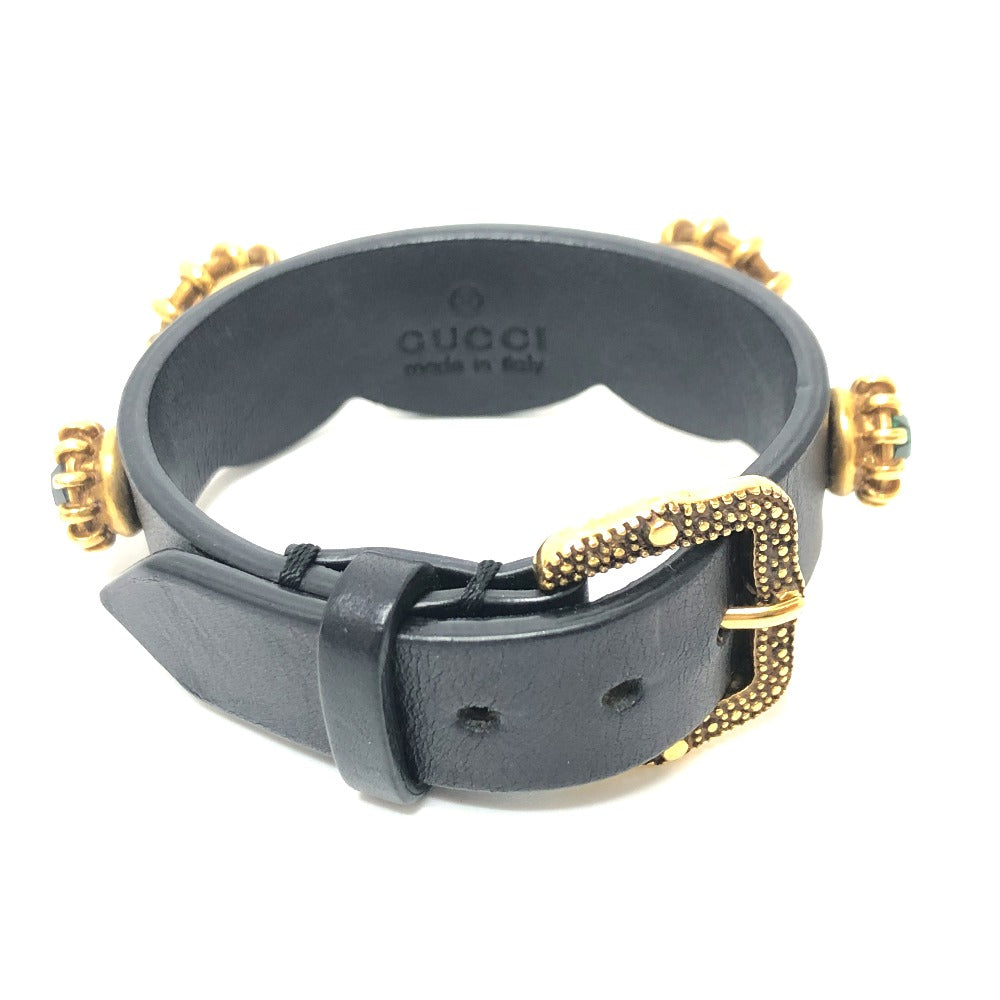 GUCCI bracelet leather black Taiga head mens