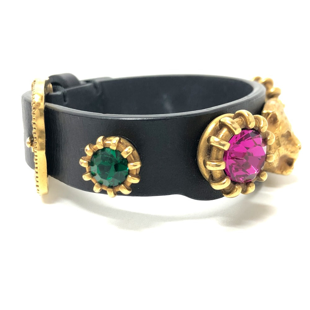 GUCCI bracelet leather black Taiga head mens