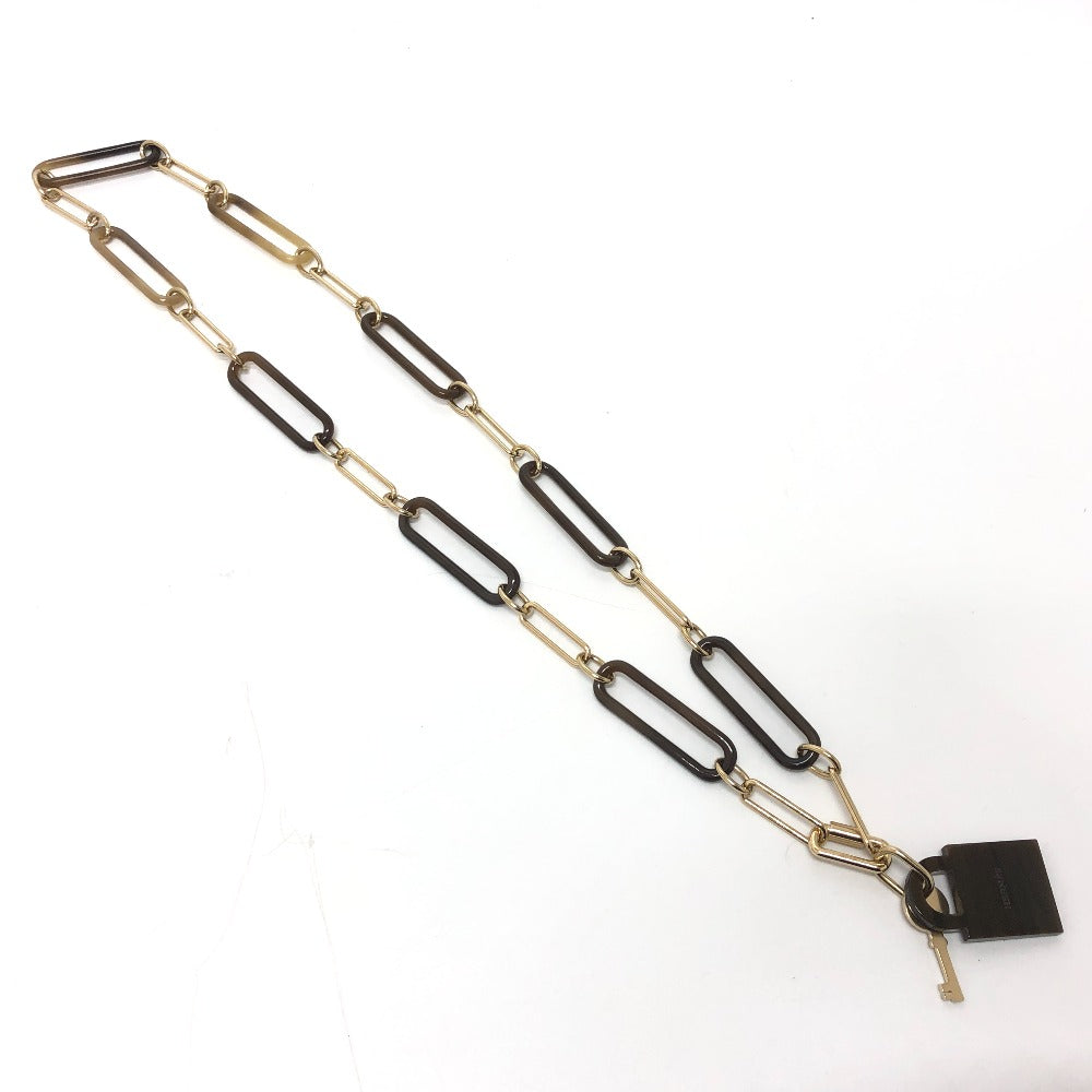 HERMES Necklace Gold Plated, Buffalo Leather Brown Amulet Padlock GM Women