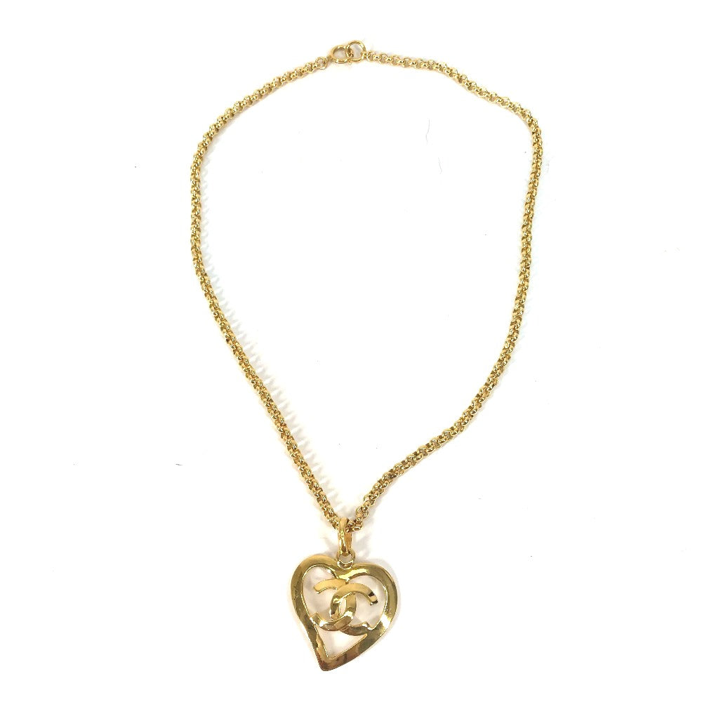 CHANEL Necklace Gold Plated gold vintage Heart CC COCO Mark