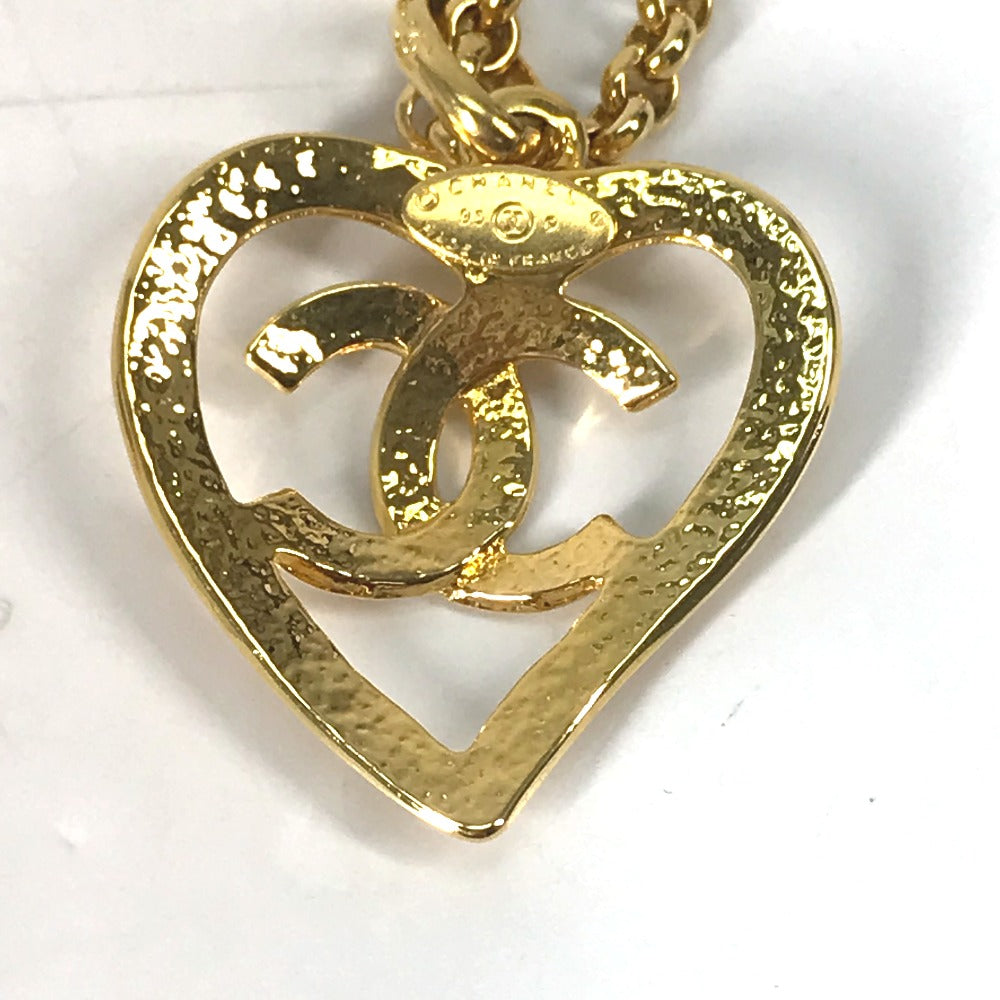 CHANEL Necklace Gold Plated gold vintage Heart CC COCO Mark
