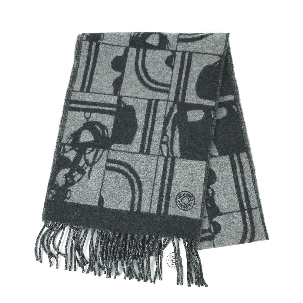 HERMES Scarf cashmere gray fringe Brides de Gala mens(Unisex)
