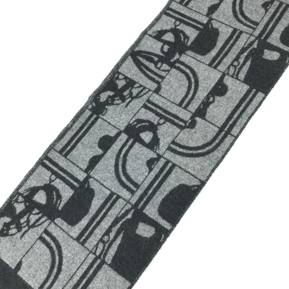 HERMES Scarf cashmere gray fringe Brides de Gala mens(Unisex)