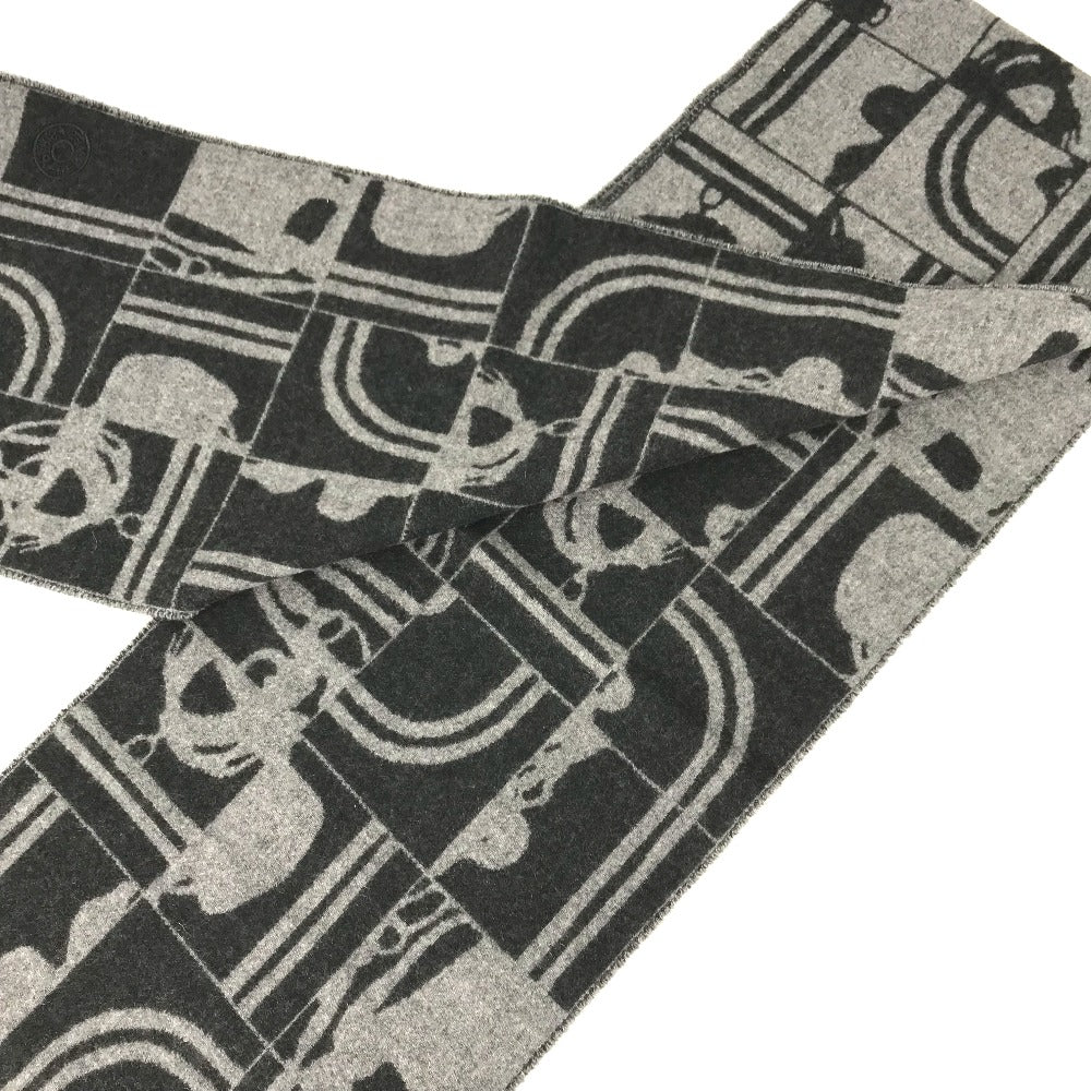 HERMES Scarf cashmere gray fringe Brides de Gala mens(Unisex)