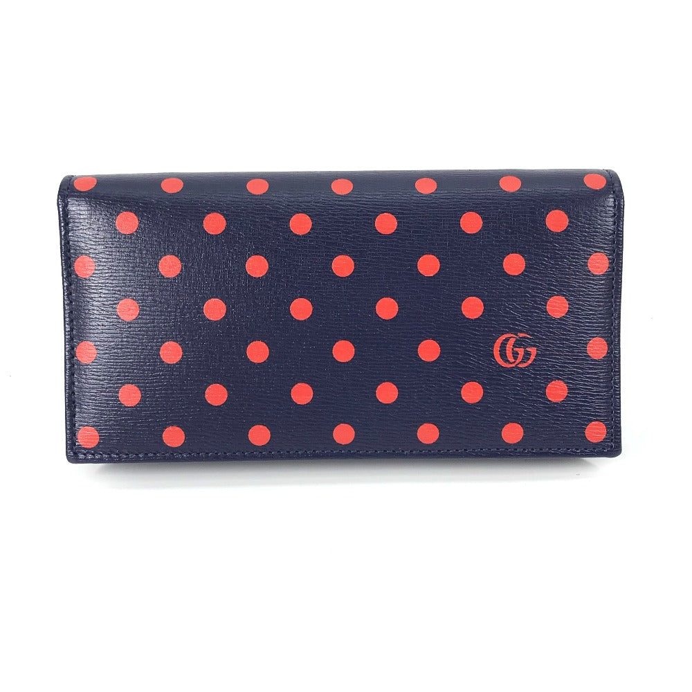 GUCCI Long Wallet Purse 621892 leather Navy x red Horsebit 1955 Dot Polka Dot Chain wallet Women