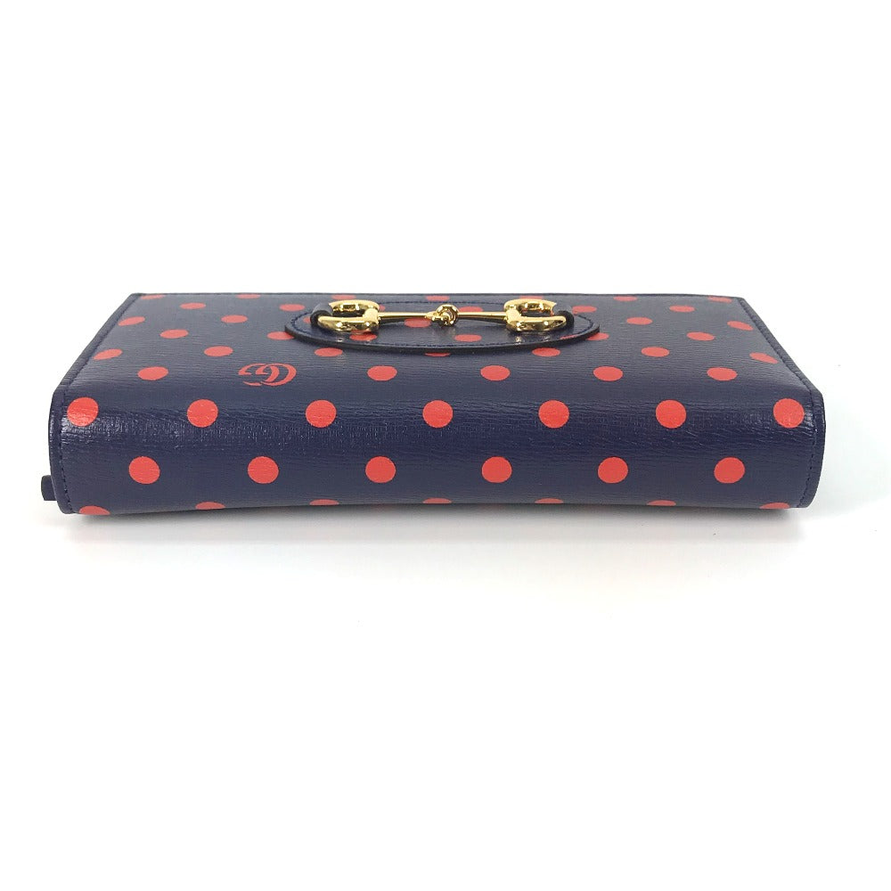 GUCCI Long Wallet Purse 621892 leather Navy x red Horsebit 1955 Dot Polka Dot Chain wallet Women