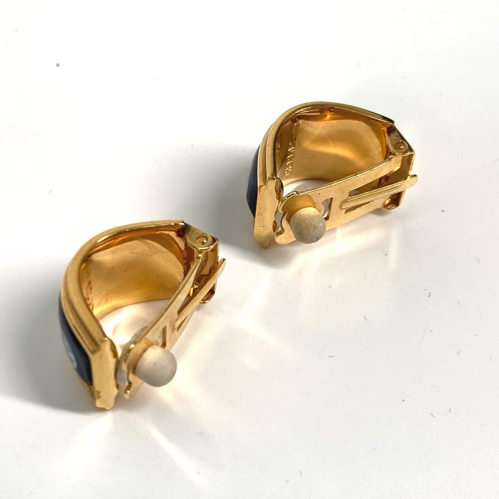 HERMES Earring Gold Plated Gold x Blue H pattern Cloisonn Emile Women