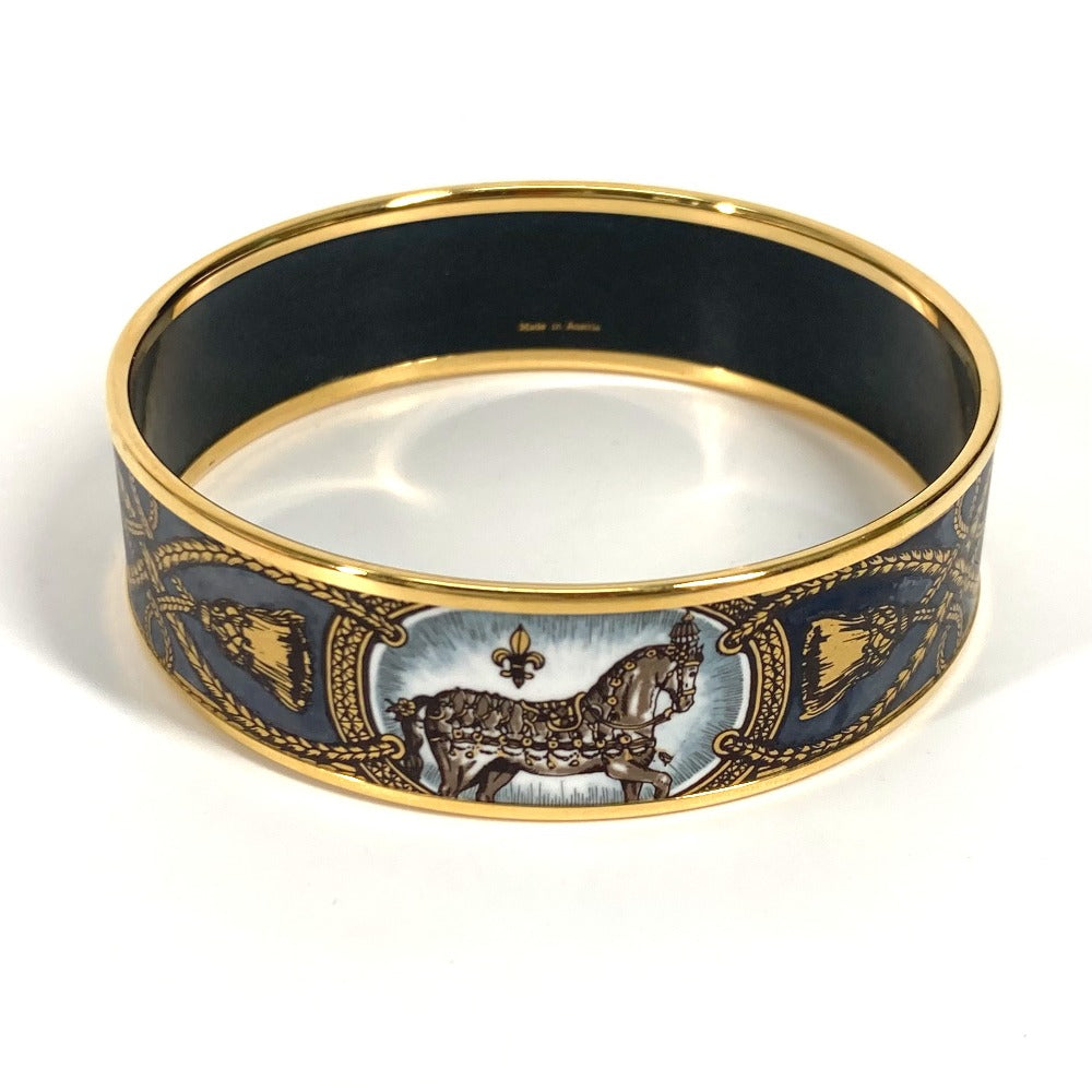 HERMES Bangle Cloisonne Black x Gold Horse horse Emaille GM Women