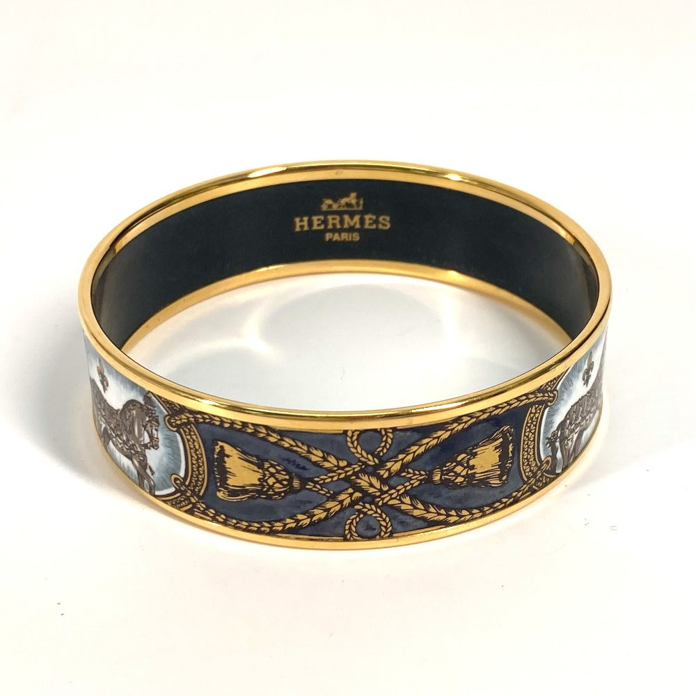 HERMES Bangle Cloisonne Black x Gold Horse horse Emaille GM Women