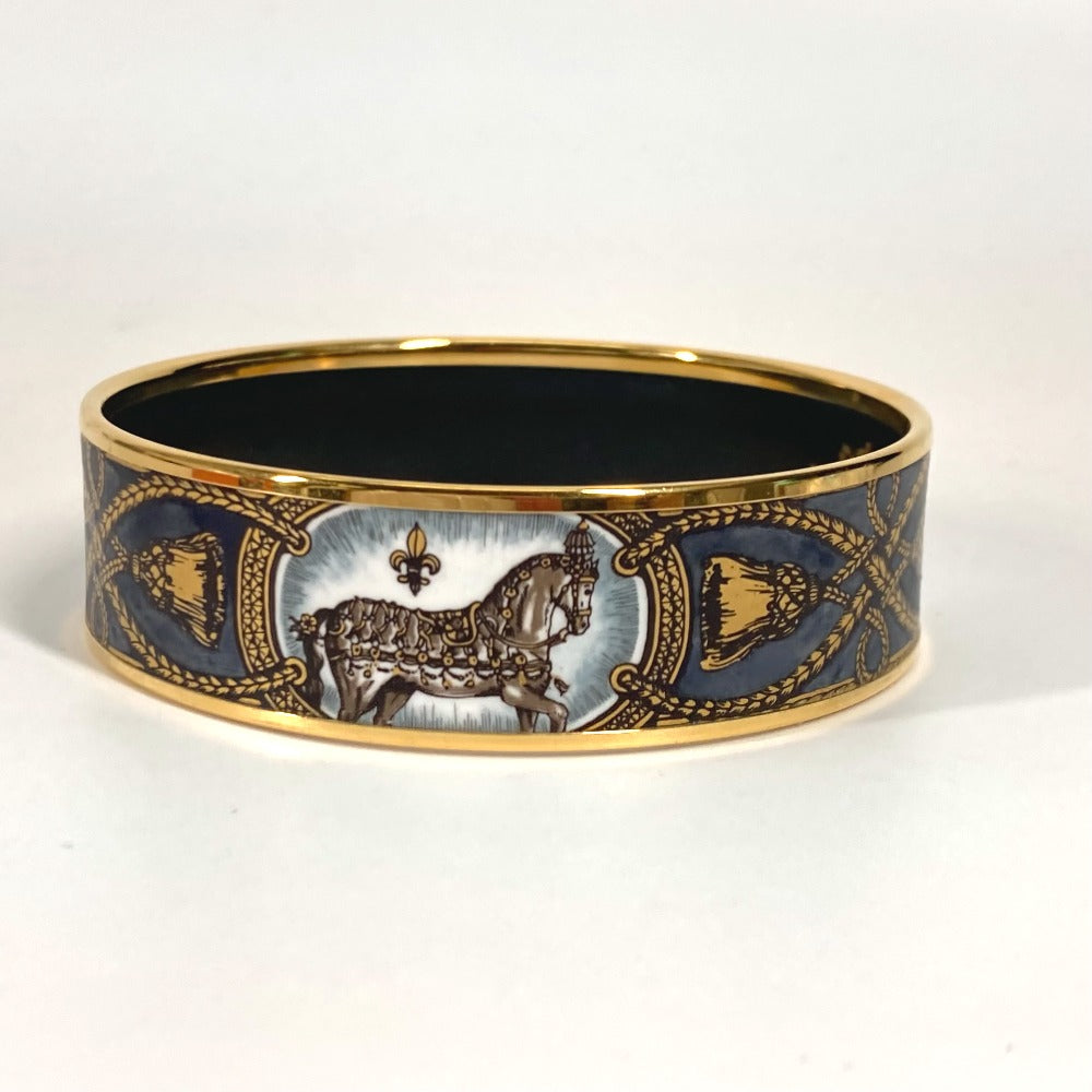 HERMES Bangle Cloisonne Black x Gold Horse horse Emaille GM Women