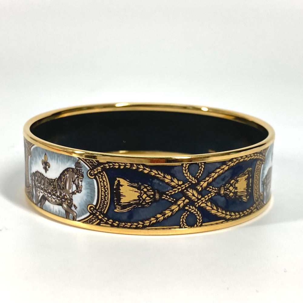 HERMES Bangle Cloisonne Black x Gold Horse horse Emaille GM Women