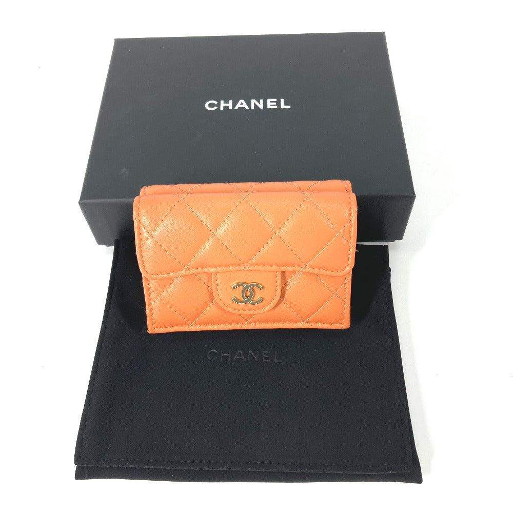 CHANEL Trifold wallet AP0230 lambskin Orange CC COCO Mark Matrasse quilting Women