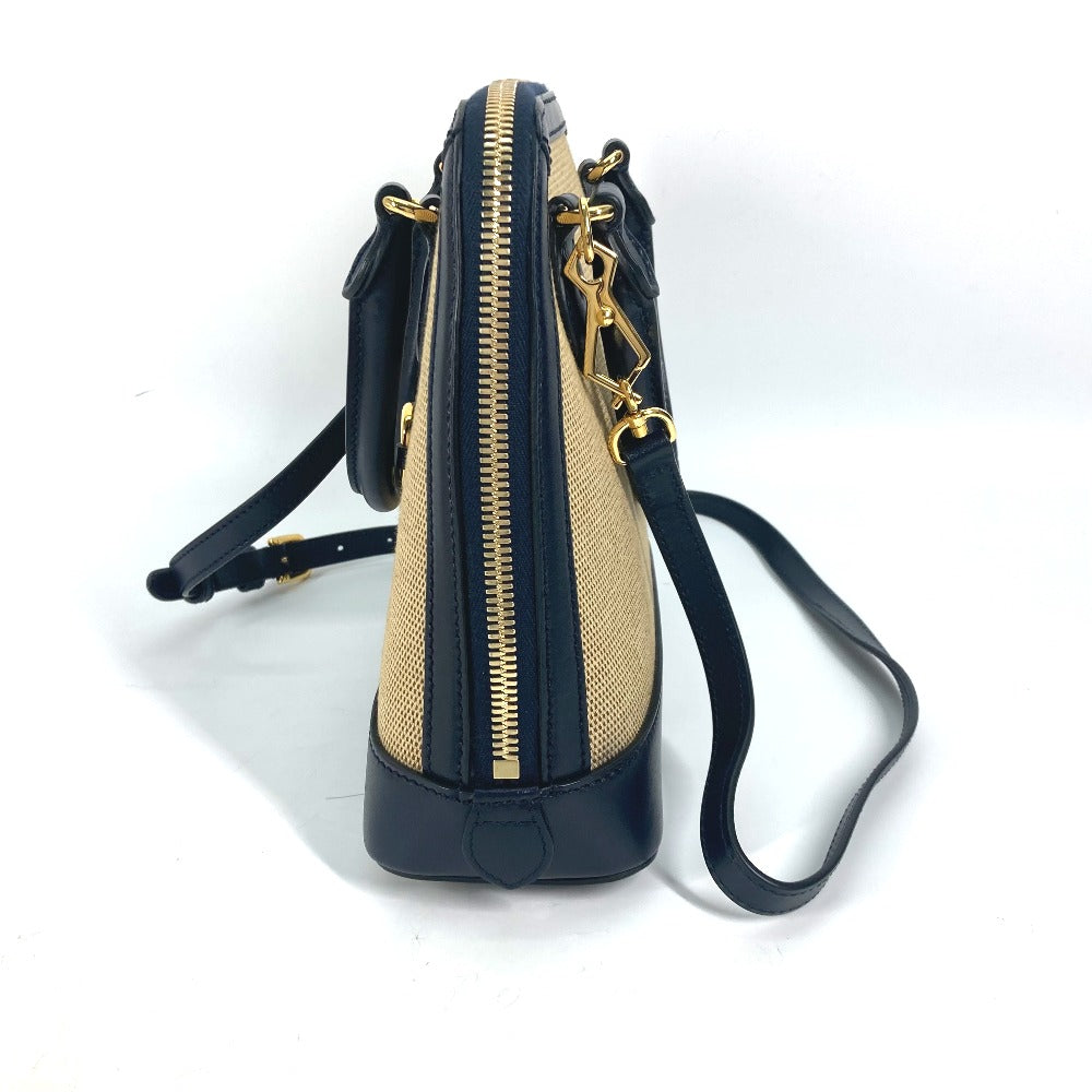 GUCCI Handbag 621220 Canvas leather beige x dark navy Horsebit 1955 Small top handle Women