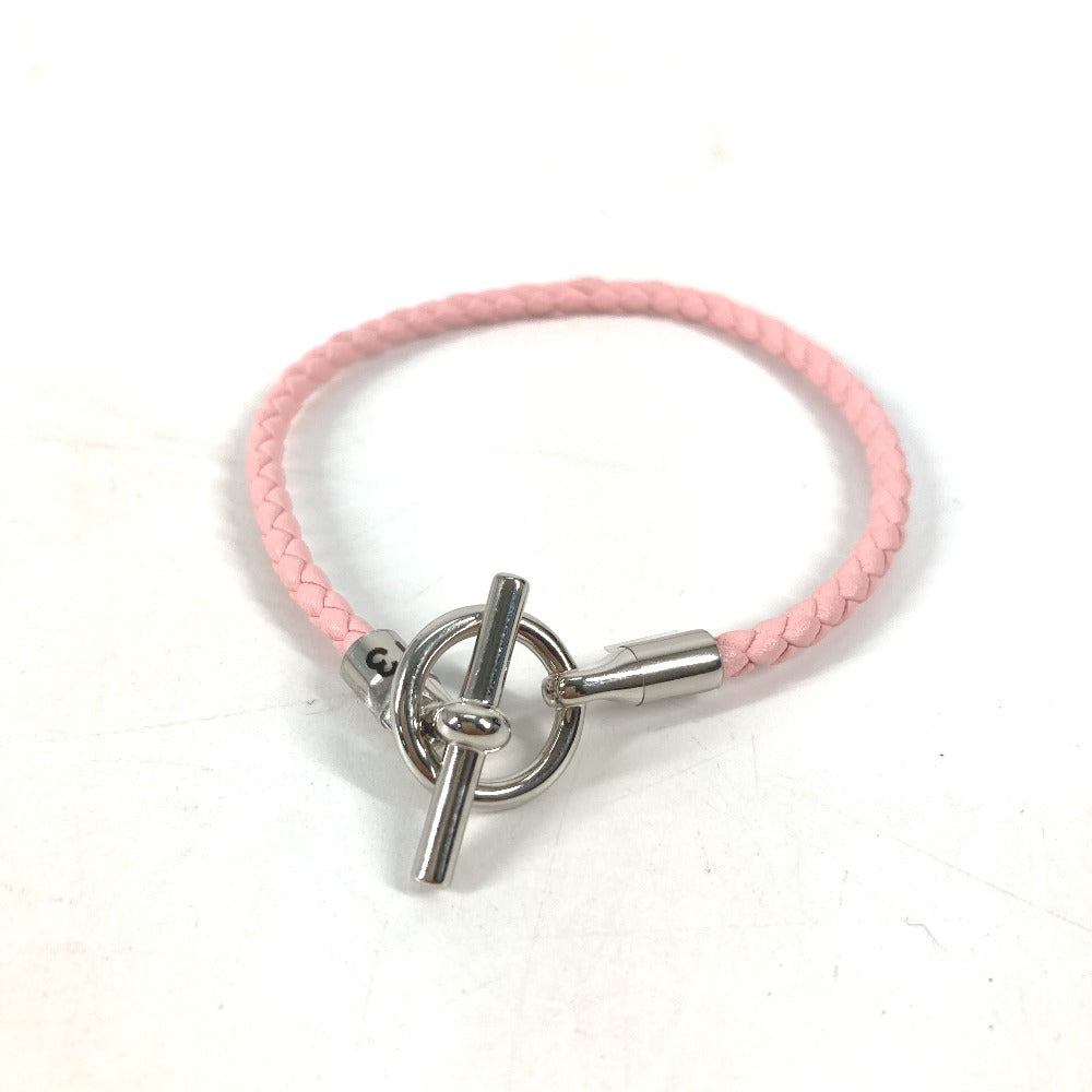 HERMES bracelet leather pink Braid Grenan Women