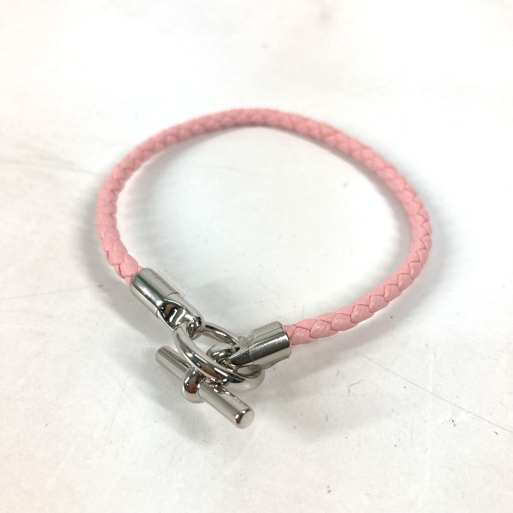 HERMES bracelet leather pink Braid Grenan Women