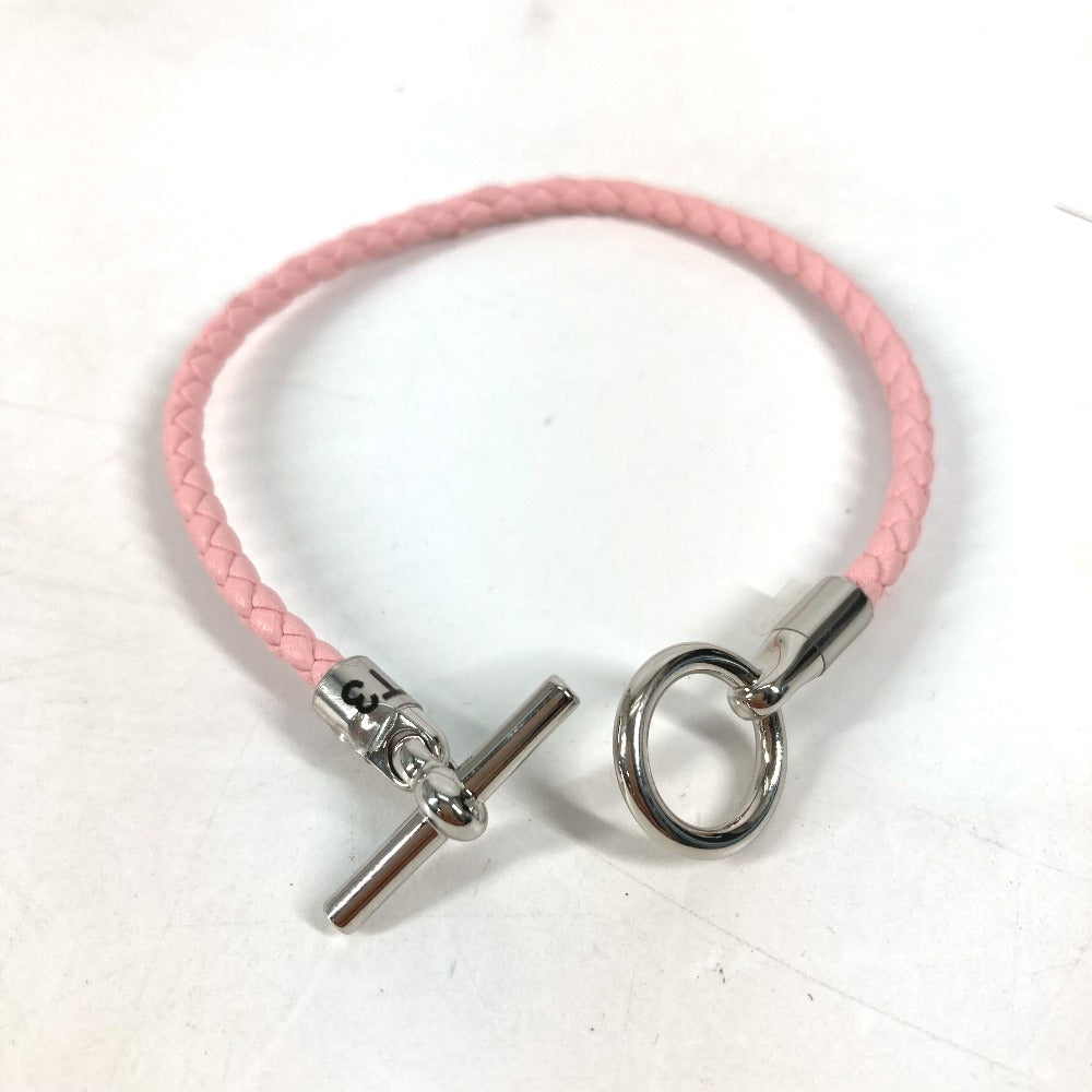 HERMES bracelet leather pink Braid Grenan Women