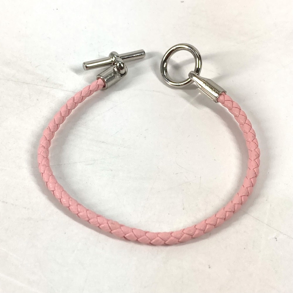 HERMES bracelet leather pink Braid Grenan Women