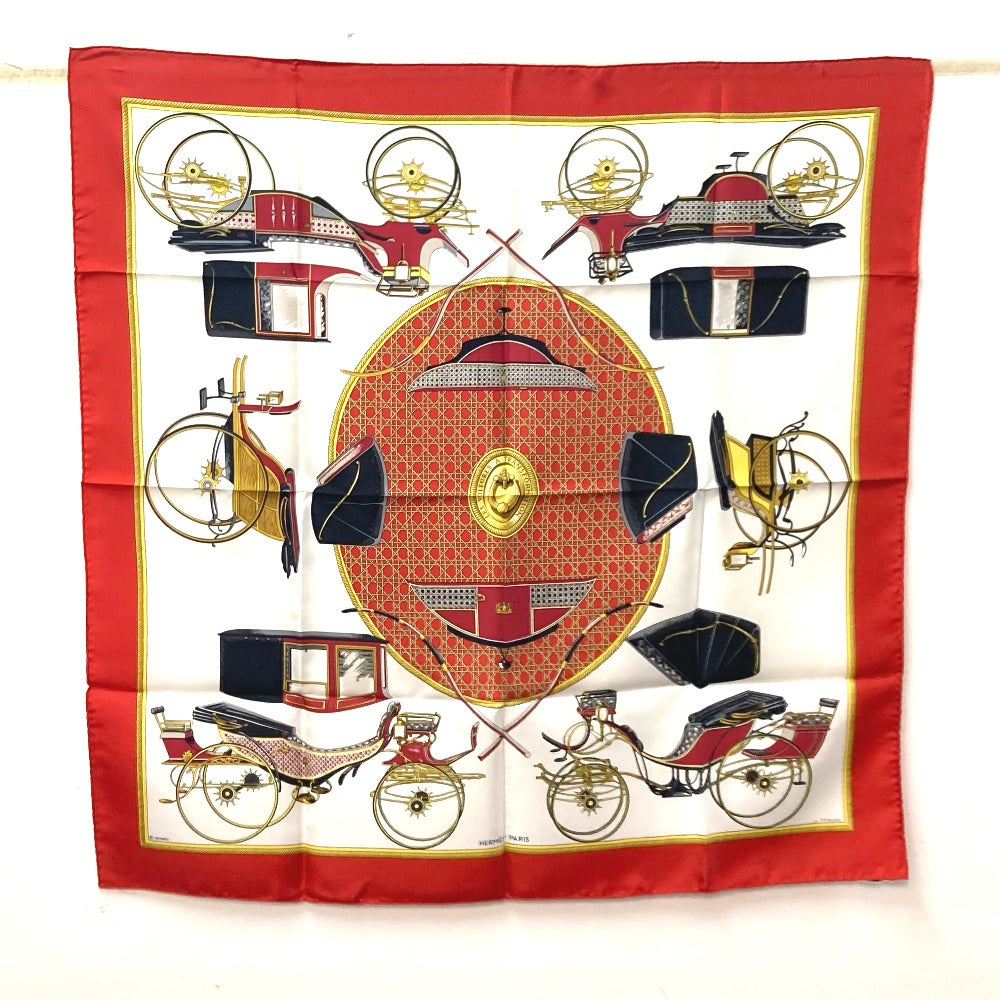 HERMES scarf silk Red The Evolution of Horse-Drawn Carriages Carre90 Women