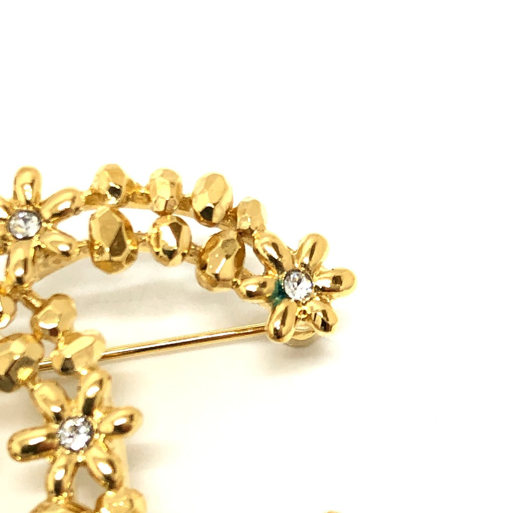 CHANEL Brooch metal gold 23A CC COCO Mark Flower Rhinestone Women