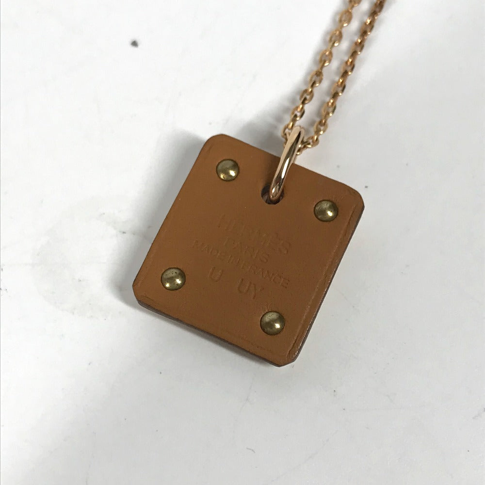 HERMES Necklace Metal, Leather White x Pink Gold Accessories Asdu Cool PM Women