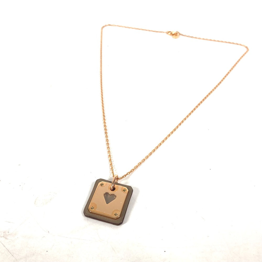 HERMES Necklace Metal, Leather Gray x Pink Gold Heart Chain Asdu Cool PM Women