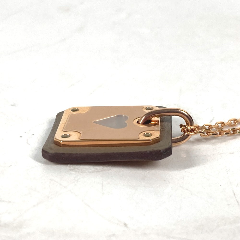 HERMES Necklace Metal, Leather Gray x Pink Gold Heart Chain Asdu Cool PM Women