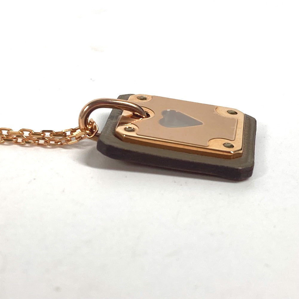 HERMES Necklace Metal, Leather Gray x Pink Gold Heart Chain Asdu Cool PM Women