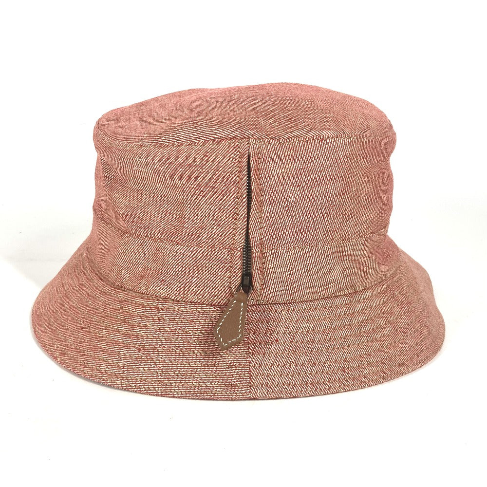 HERMES hat linen Red apparel Side zip fastener Women 58