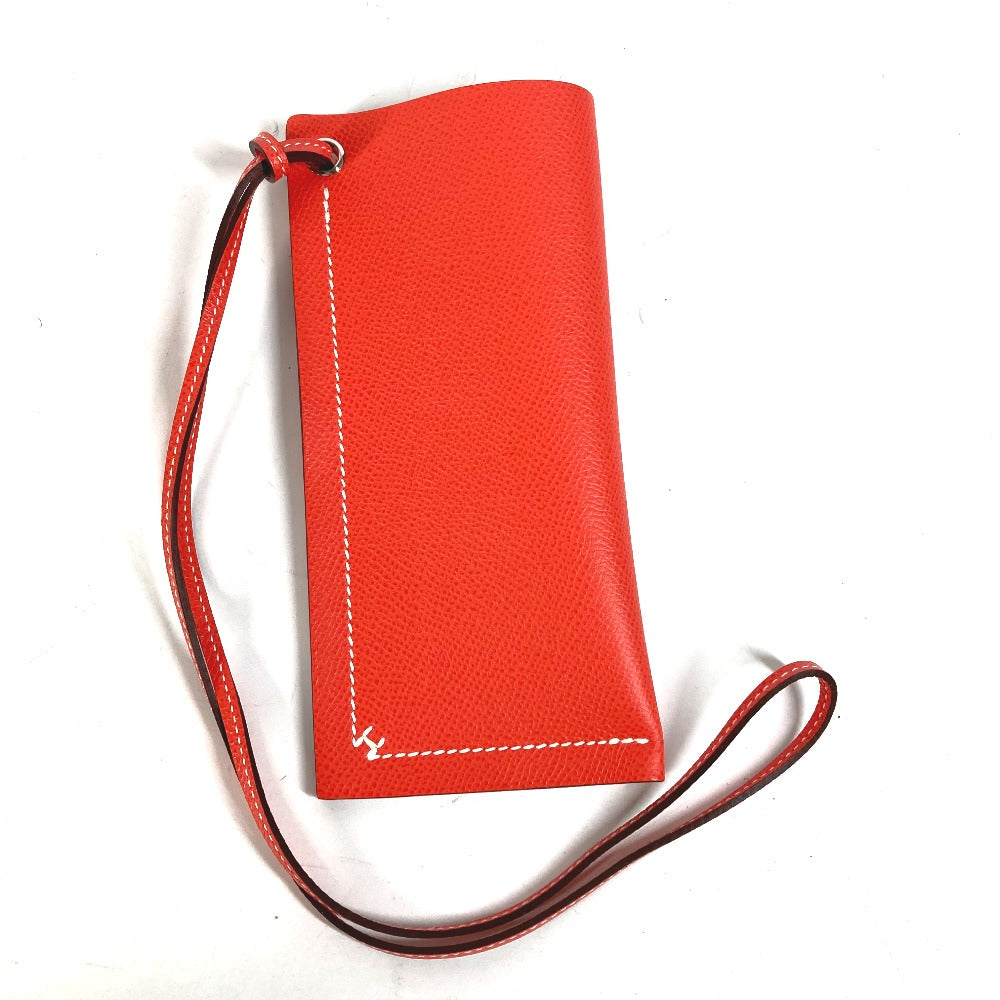 HERMES glasses case Calfskin Orange strap Hserie Women