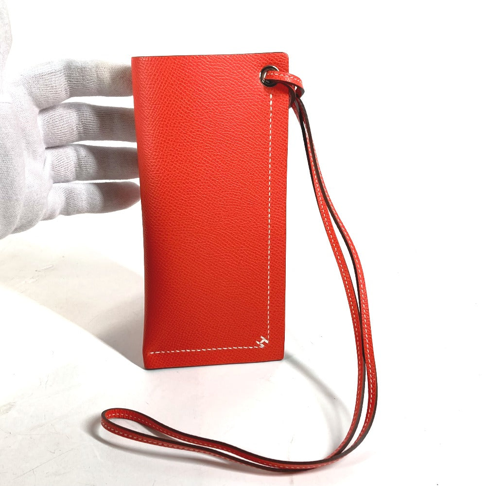 HERMES glasses case Calfskin Orange strap Hserie Women
