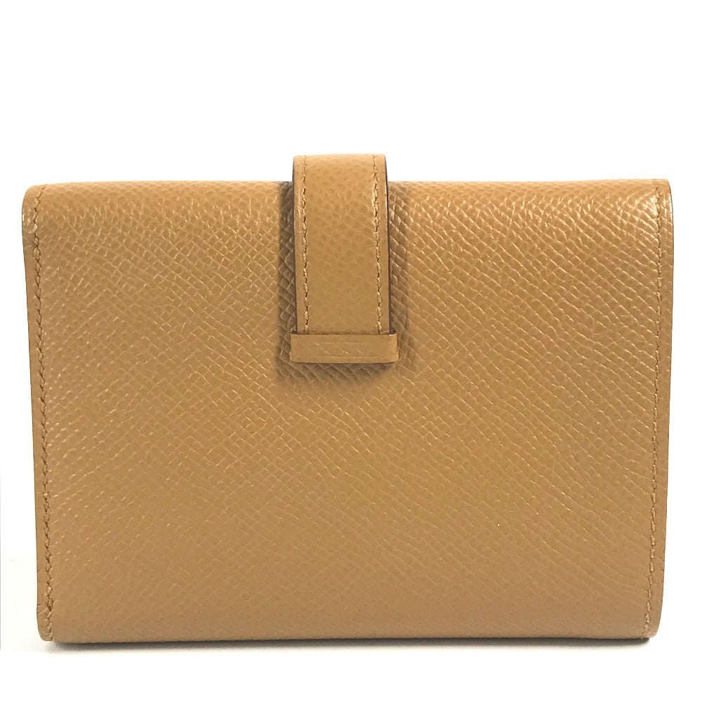 HERMES Trifold wallet Epsom Brown x light blue H logo bicolor Bean combine Women