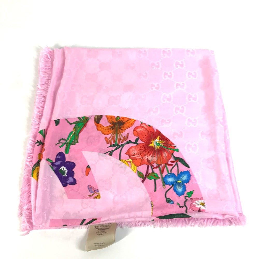 GUCCI shawl 663676  Silk, Rayon pink Floral GG logo Flora Women