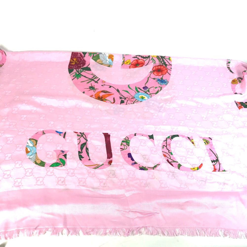 GUCCI shawl 663676  Silk, Rayon pink Floral GG logo Flora Women