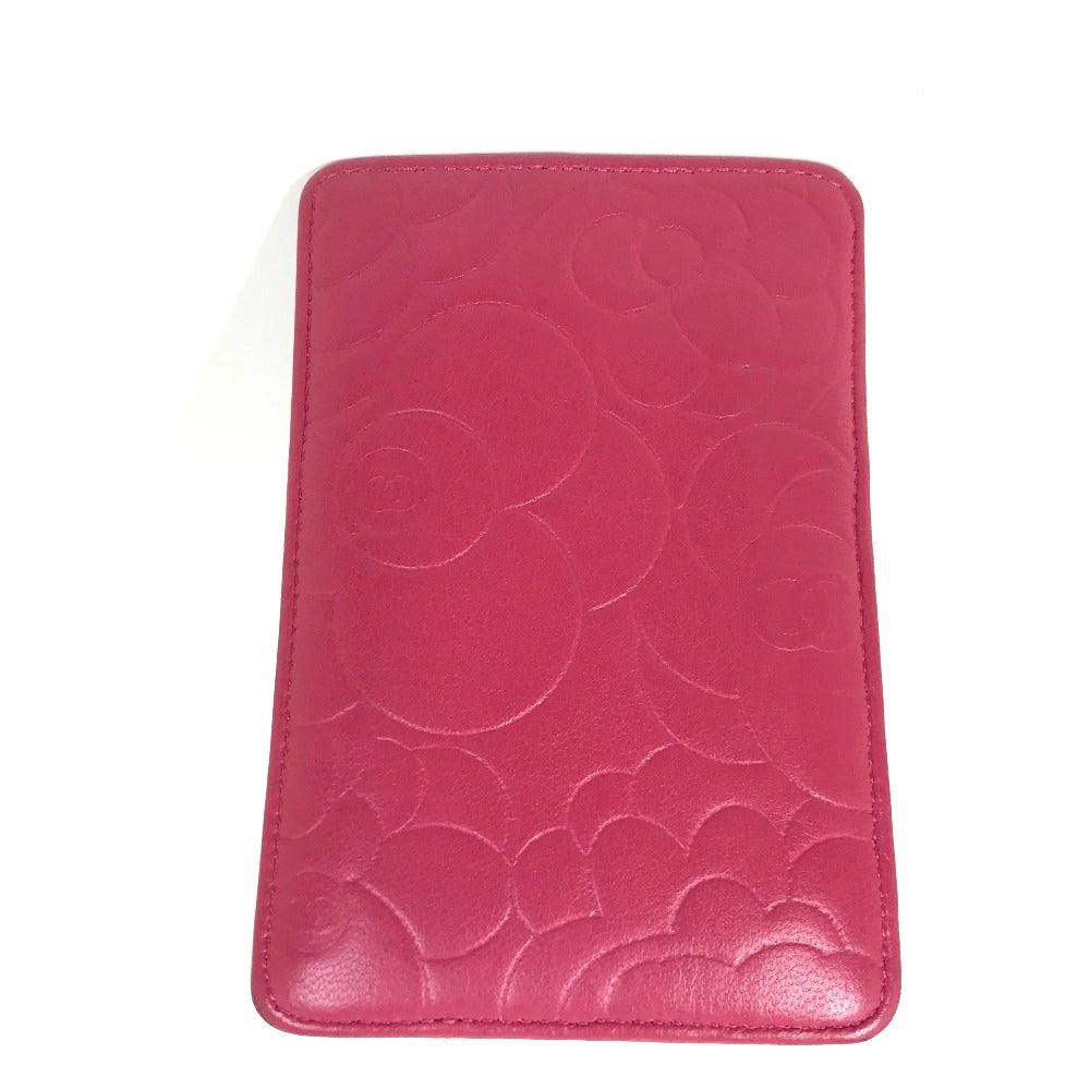 CHANEL Card Case lambskin pink CC COCO Mark Camellia smartphone case Women