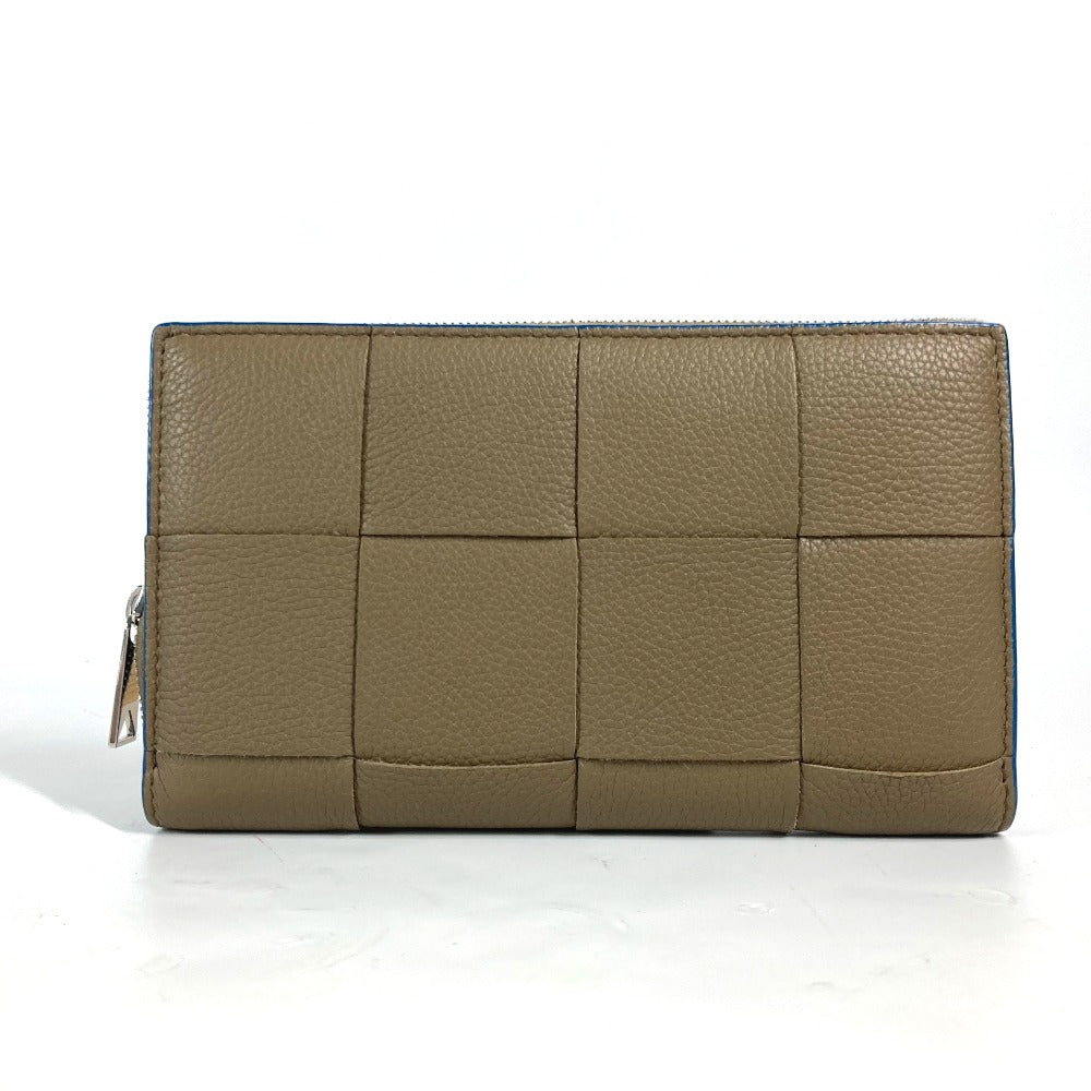BOTTEGAVENETA Long Wallet Purse 748054VCP142569 leather Brown x Blue MAXI INTRECCIATO Personalized Cassette Zip Around Wallet mens