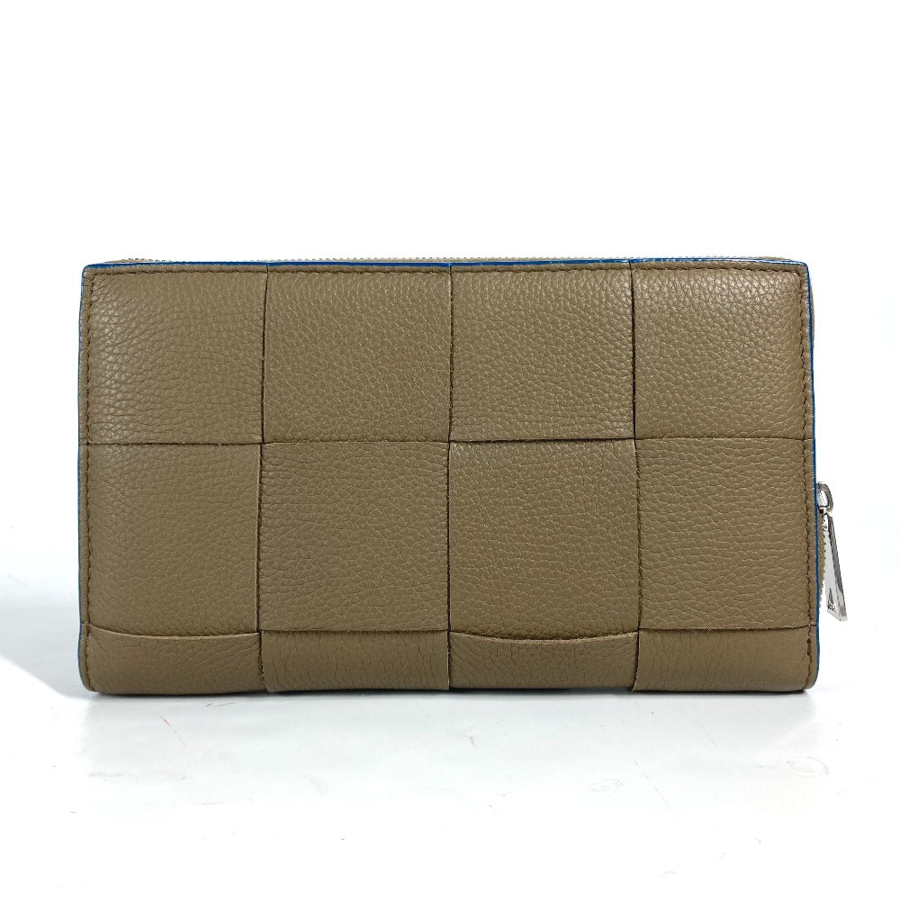 BOTTEGAVENETA Long Wallet Purse 748054VCP142569 leather Brown x Blue MAXI INTRECCIATO Personalized Cassette Zip Around Wallet mens