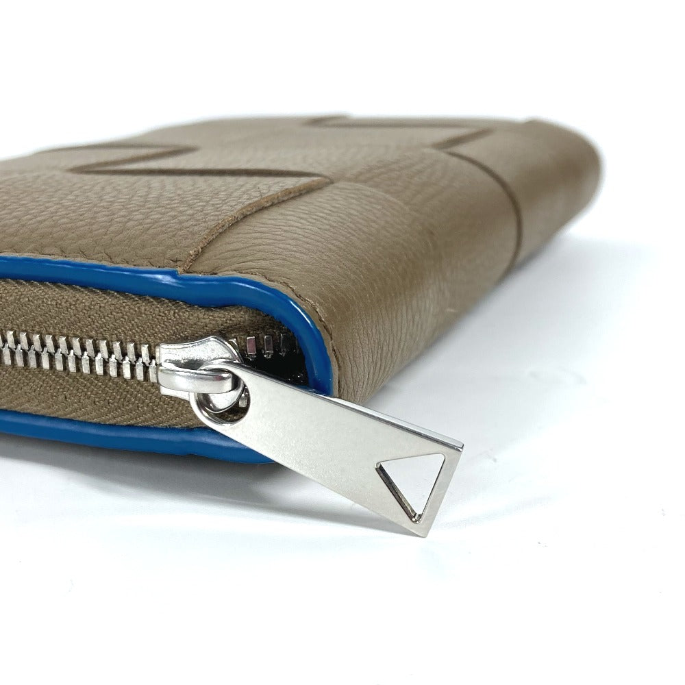 BOTTEGAVENETA Long Wallet Purse 748054VCP142569 leather Brown x Blue MAXI INTRECCIATO Personalized Cassette Zip Around Wallet mens