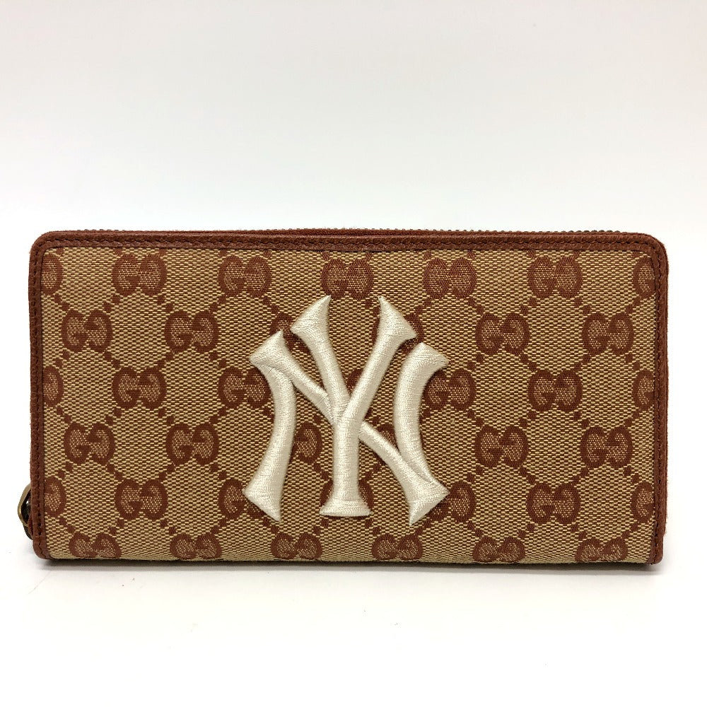 GUCCI Long Wallet Purse 547791 GG canvas / leather beige GG New York Yankees collaboration NY Women