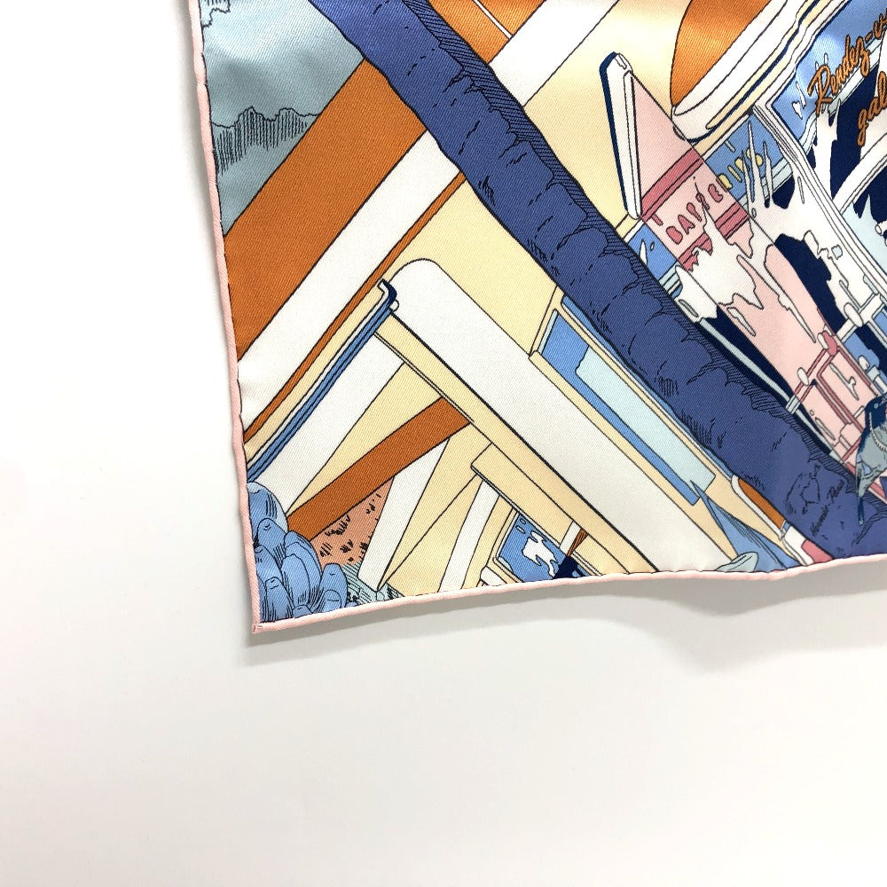 HERMES scarf silk blue Rendez-Vous Galant Women