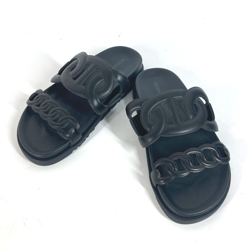HERMES Sandals leather black Flat sandals extra Women 37