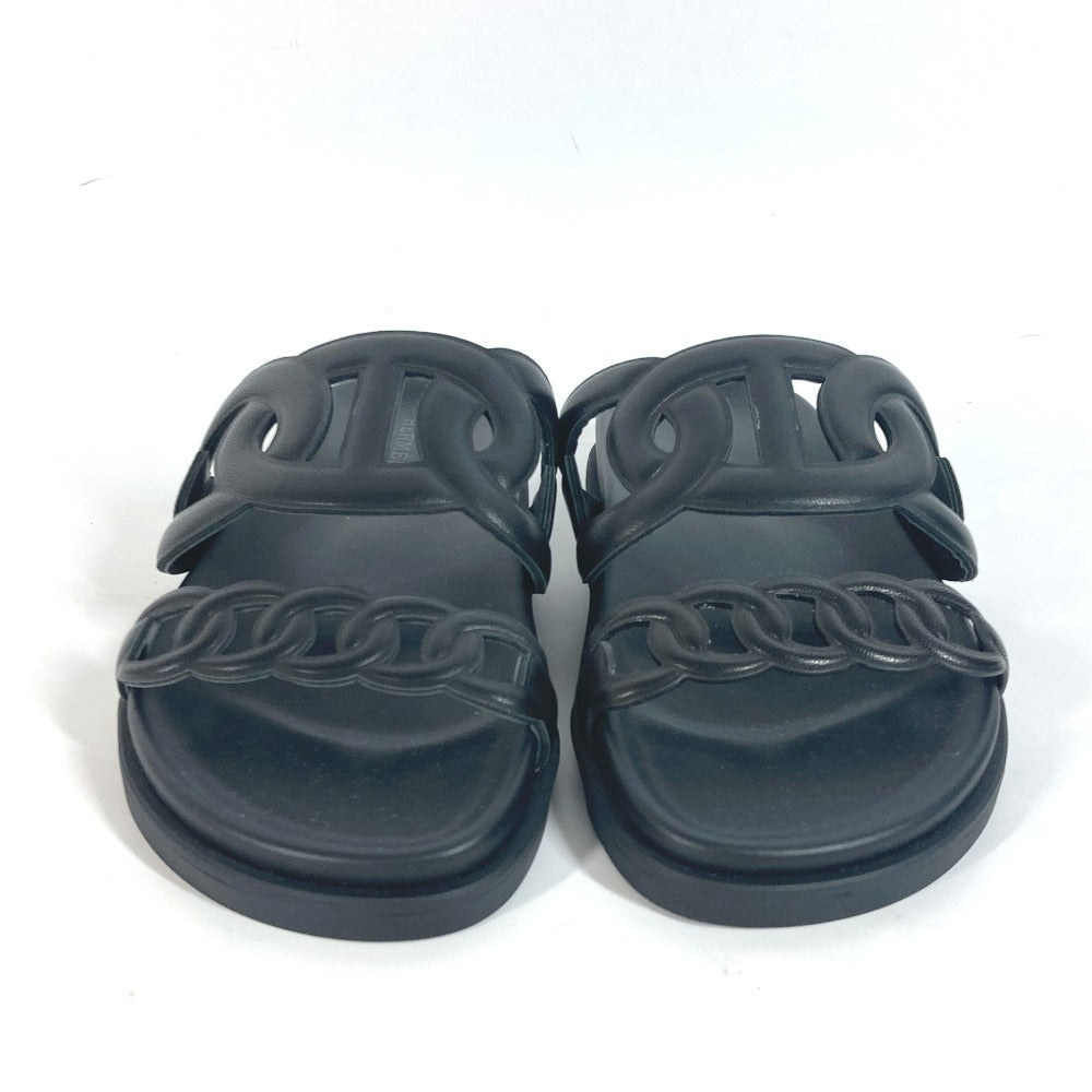 HERMES Sandals leather black Flat sandals extra Women 37